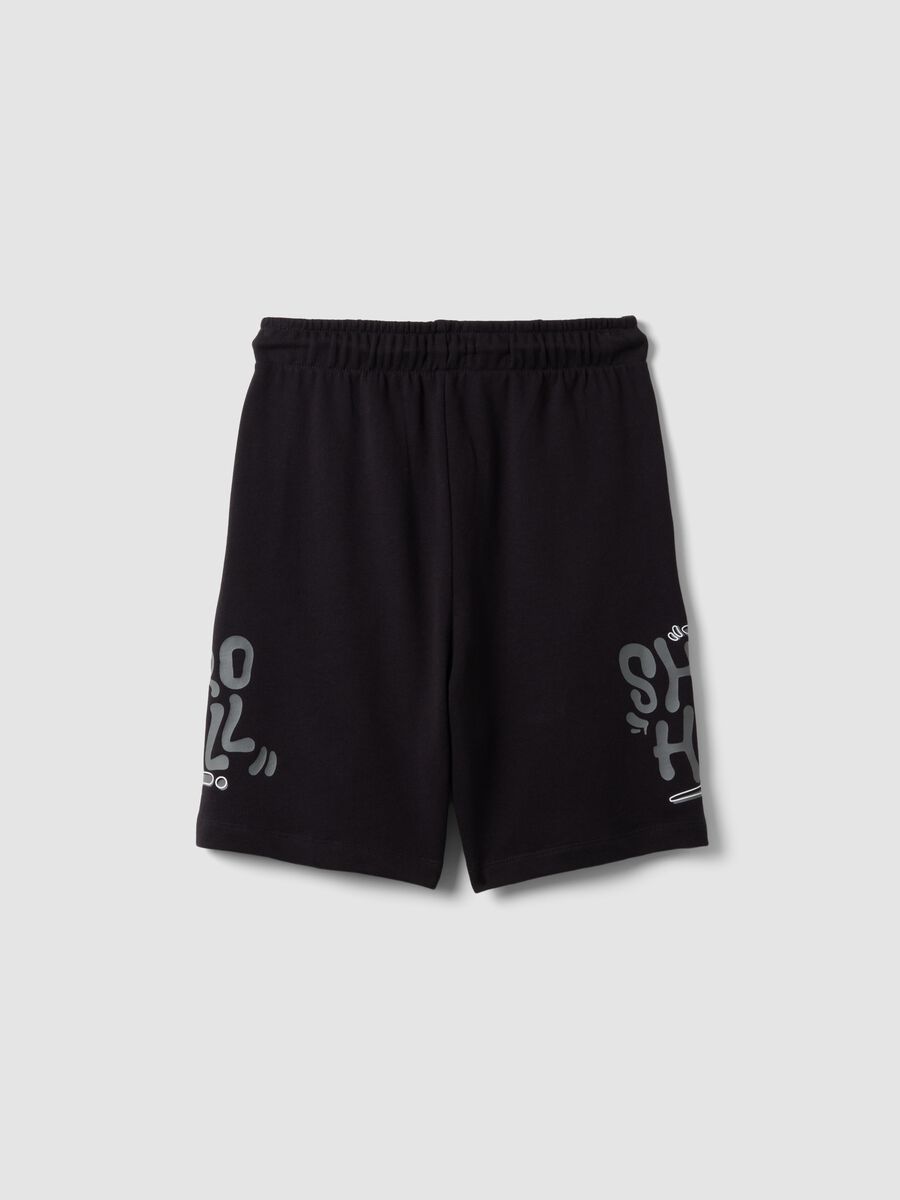 Schwarze Shorts aus reiner Baumwolle mit elastischem Bund_1