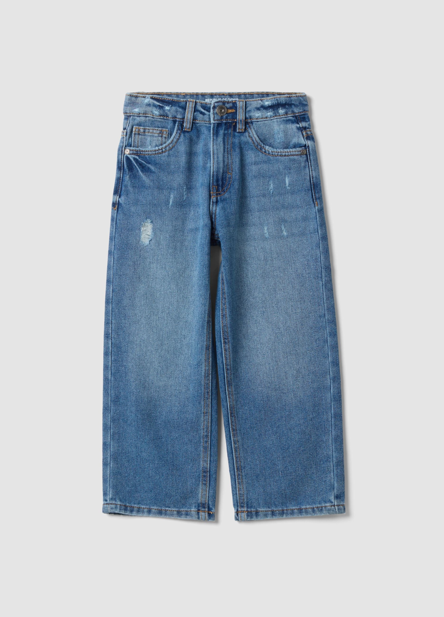 Jeans blu over fit in misto cotone e viscosa per bambino