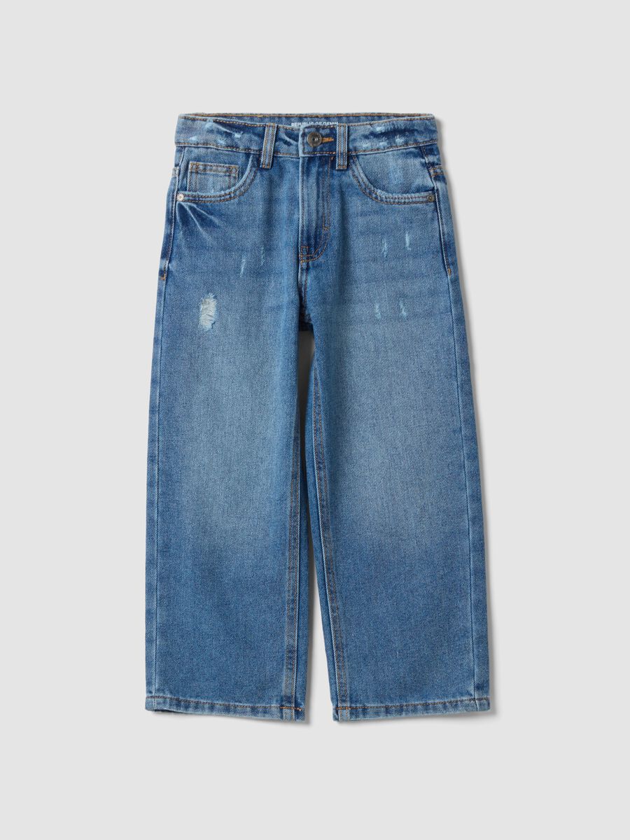 Jeans blu over fit in misto cotone e viscosa per bambino_0