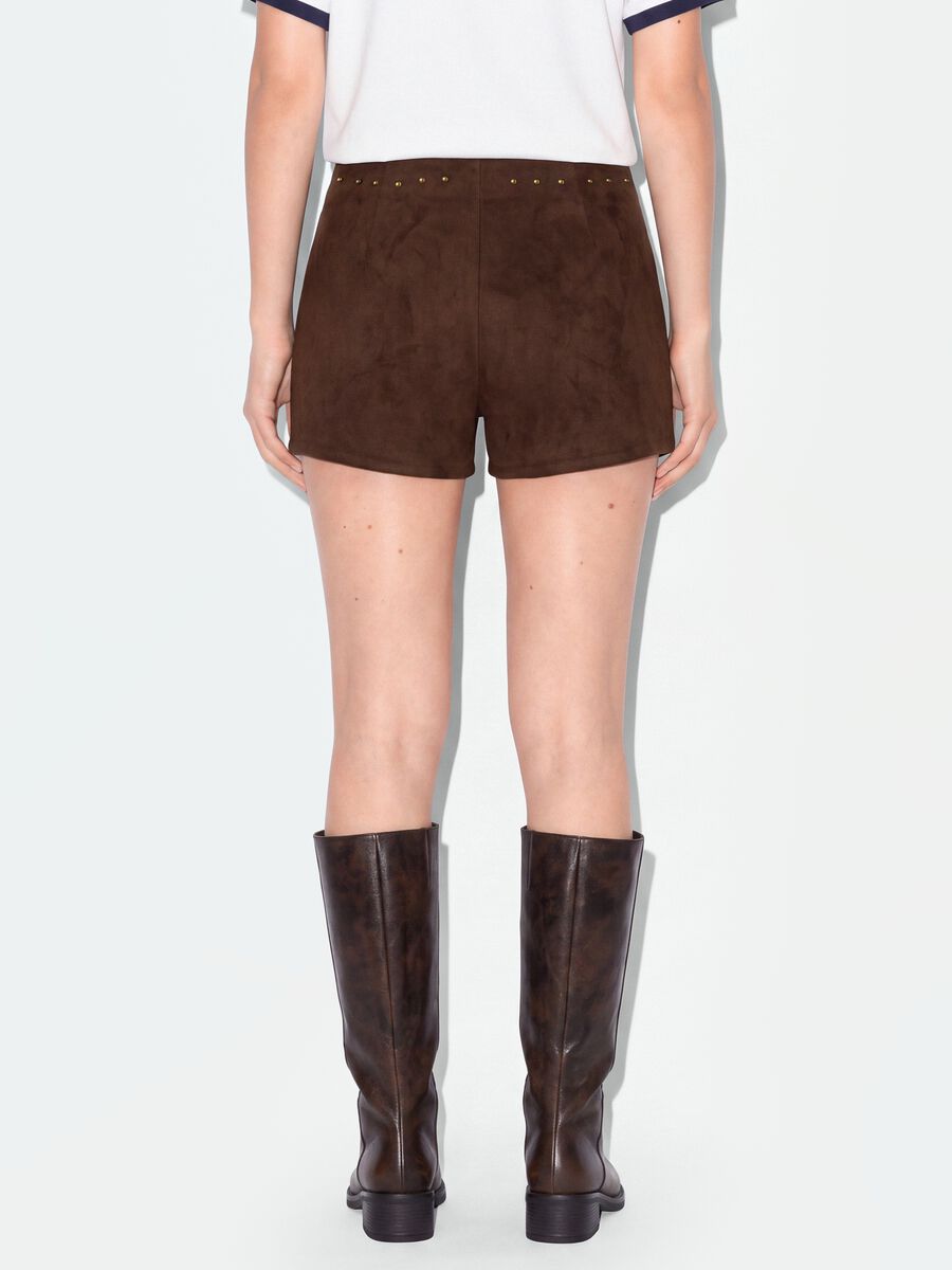 Brown stretch mini shorts with studs_3