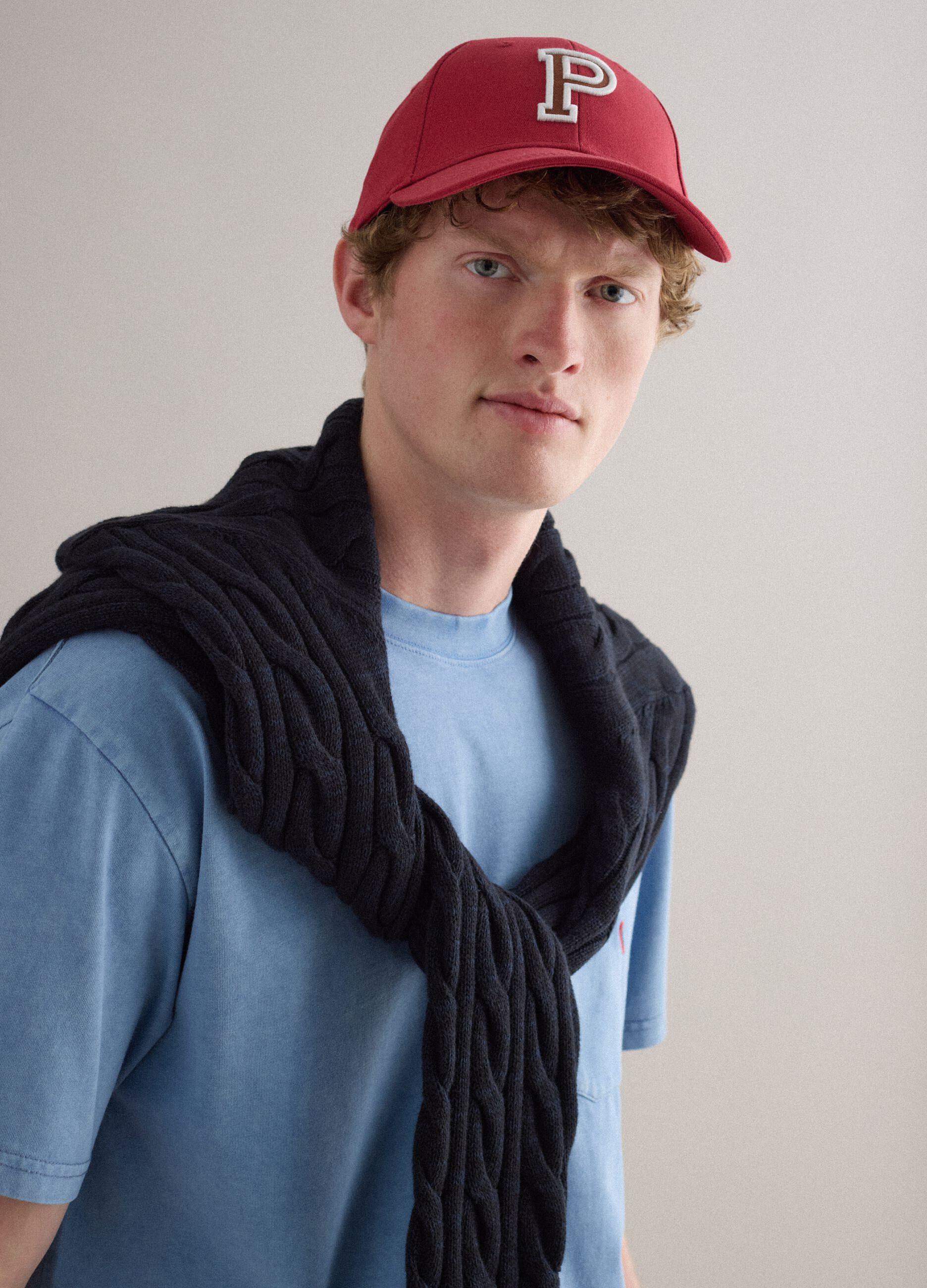 Sky blue pure cotton crew neck T-shirt with relaxed fit