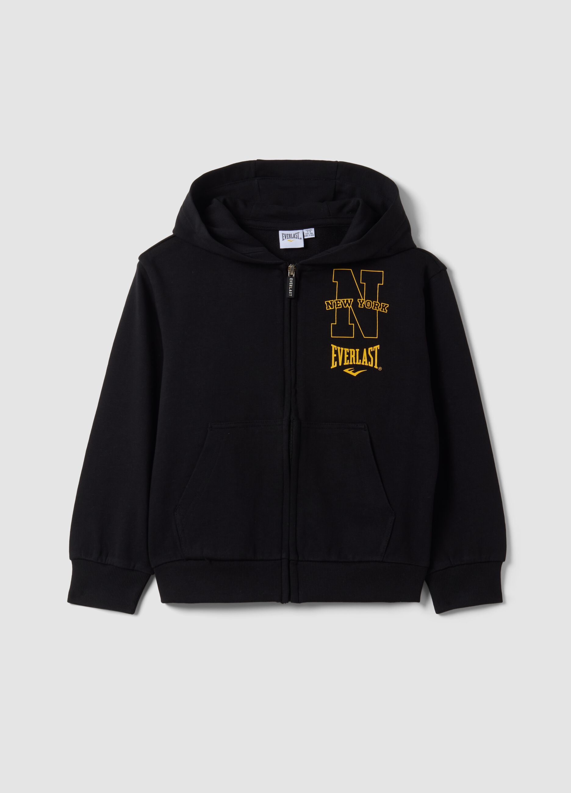 Black regular-fit pure cotton hoodie with logo for boys