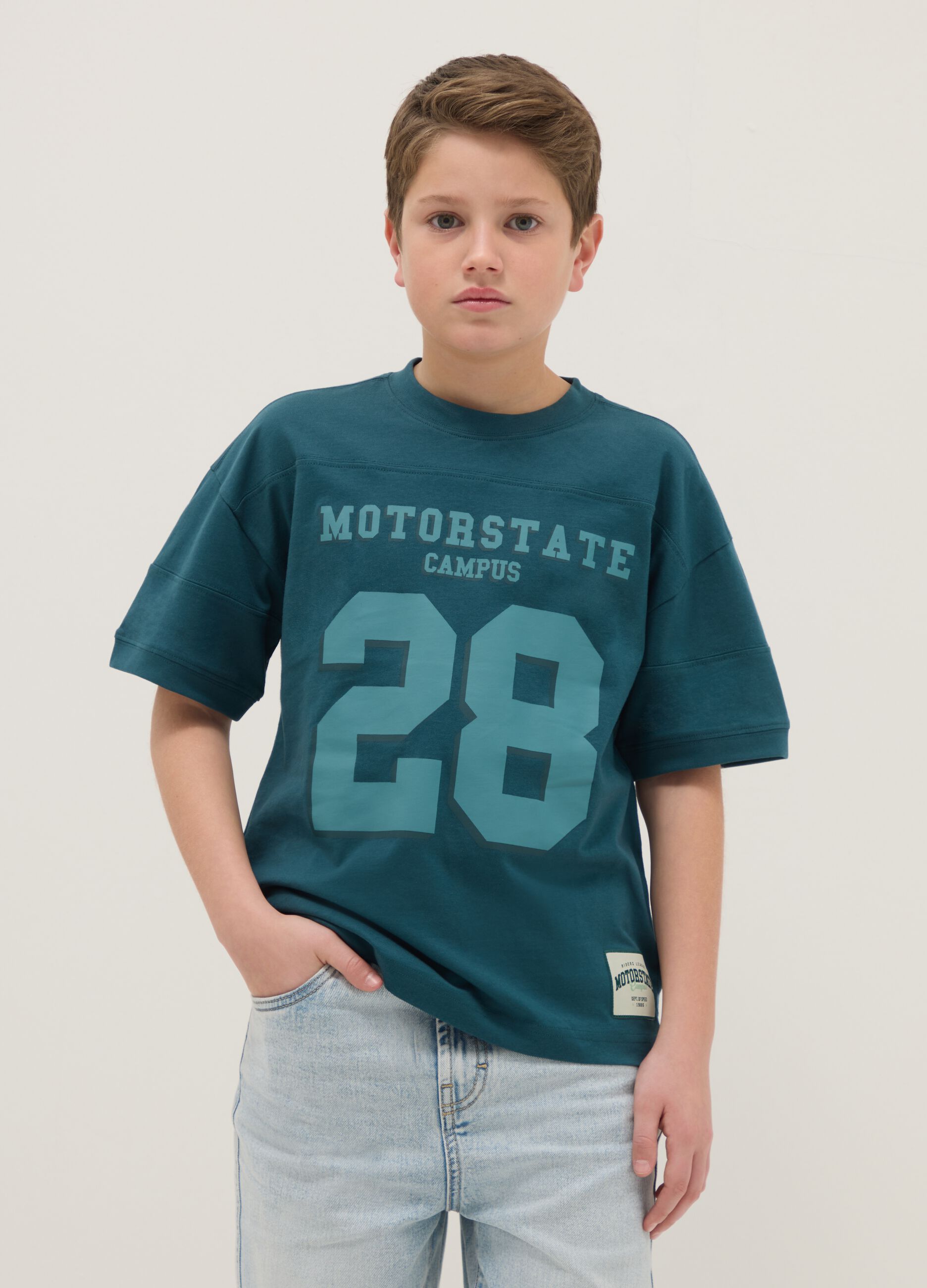 Boy's oversized green pure cotton t-shirt with print