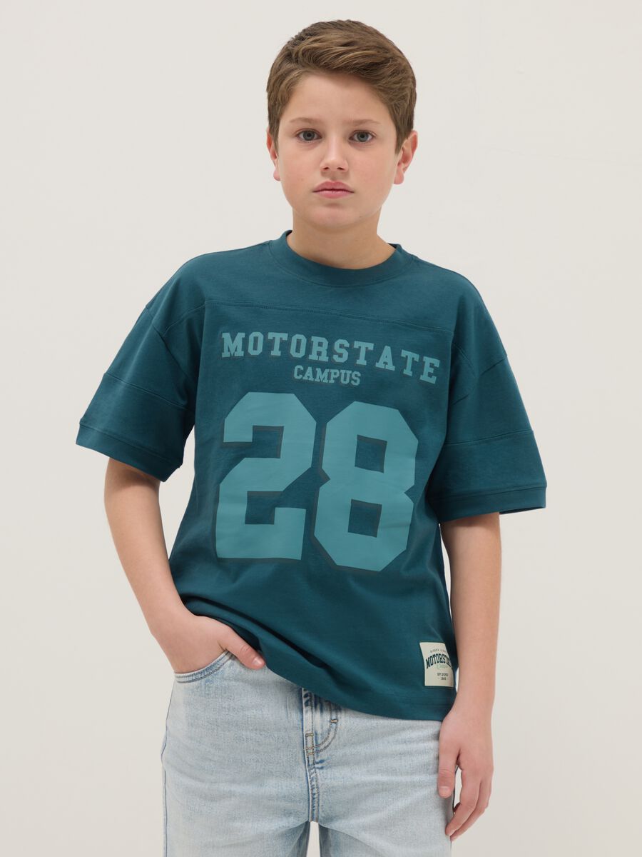 Boy's oversized green pure cotton t-shirt with print_0