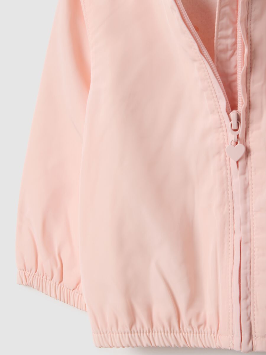 Pink waterproof regular fit jacket with hood for baby girl_3