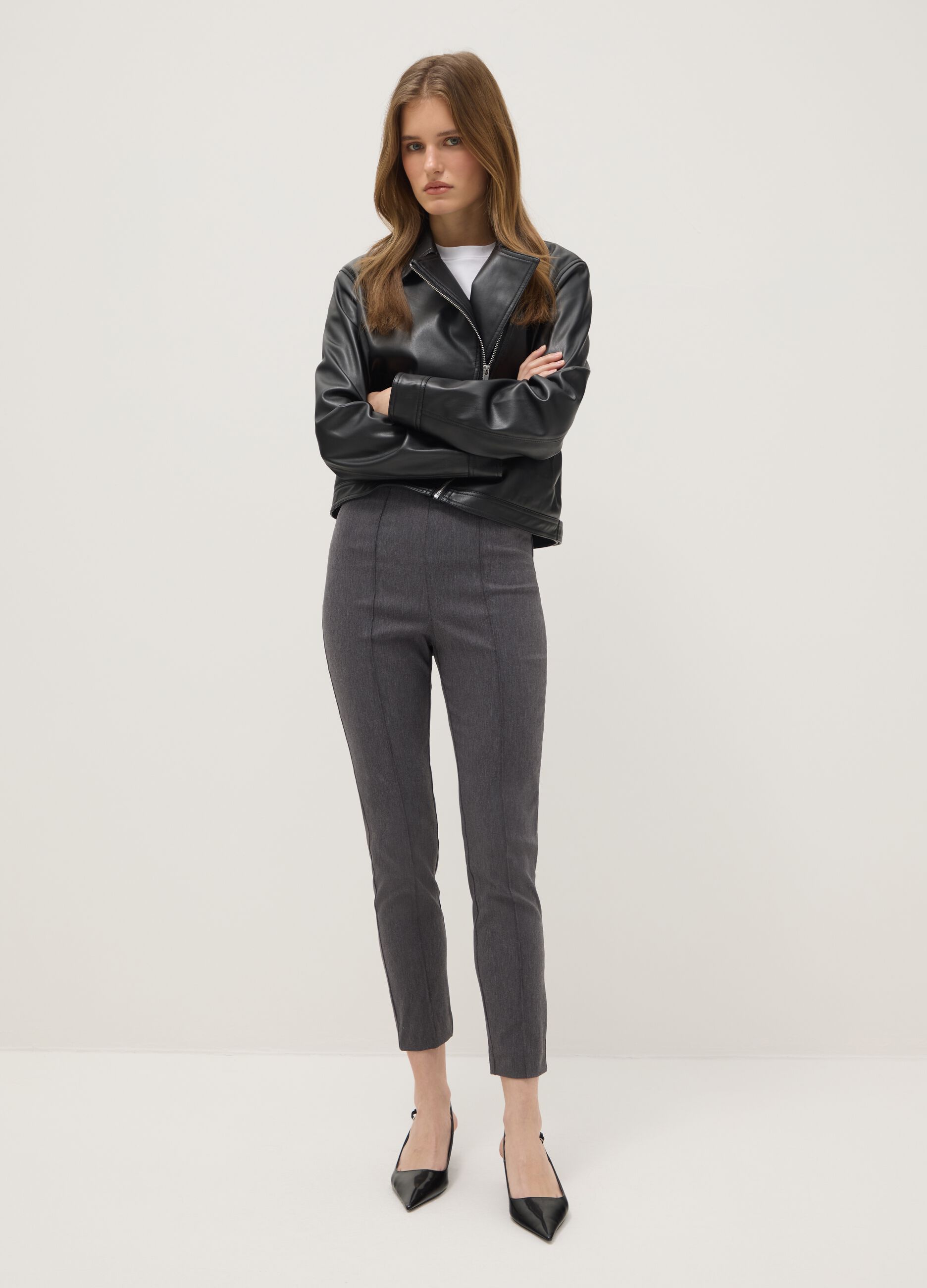 Grey Slim Fit Treggings Trousers