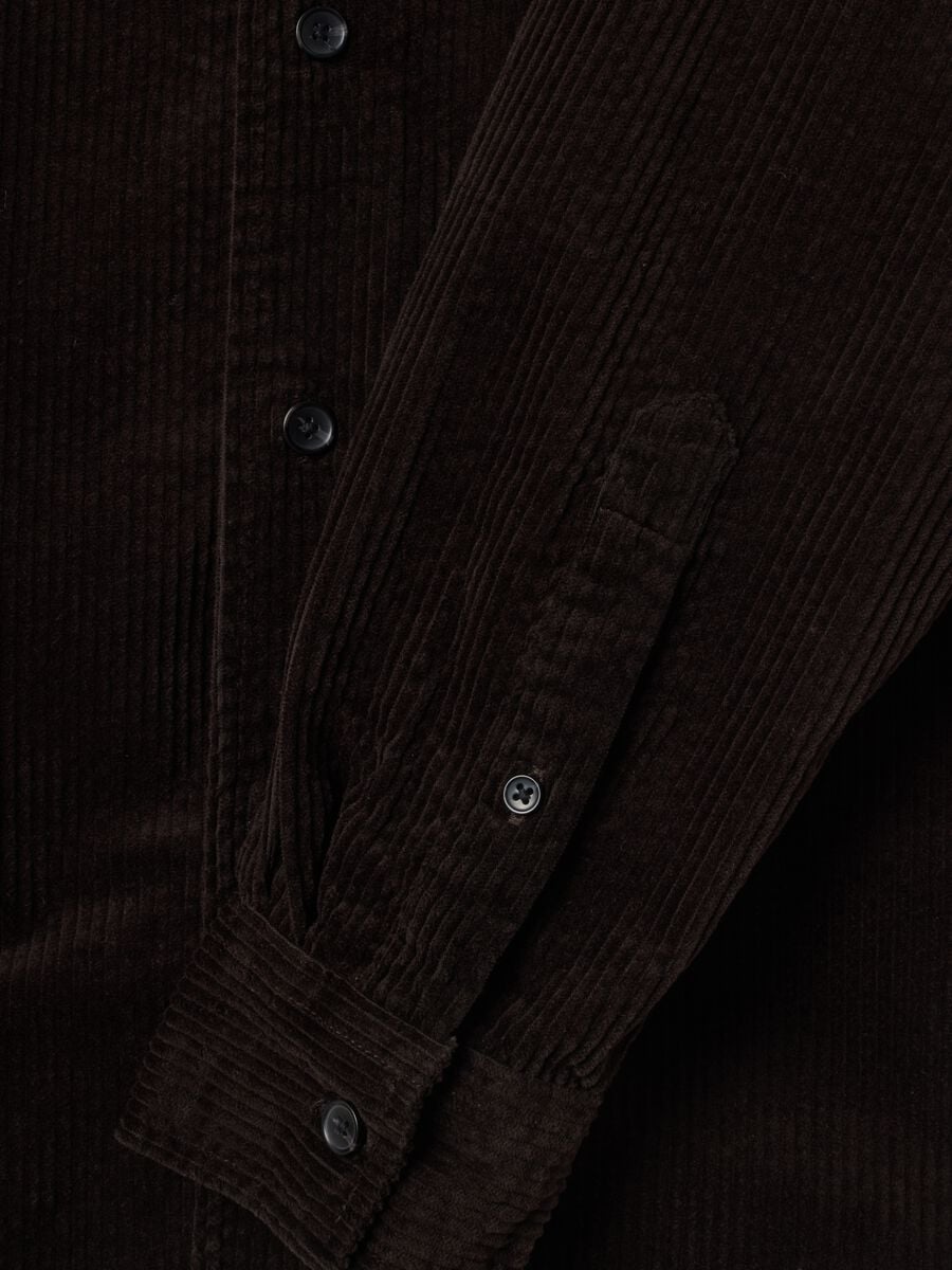 Camicia marrone in puro cotone a coste regular fit_1