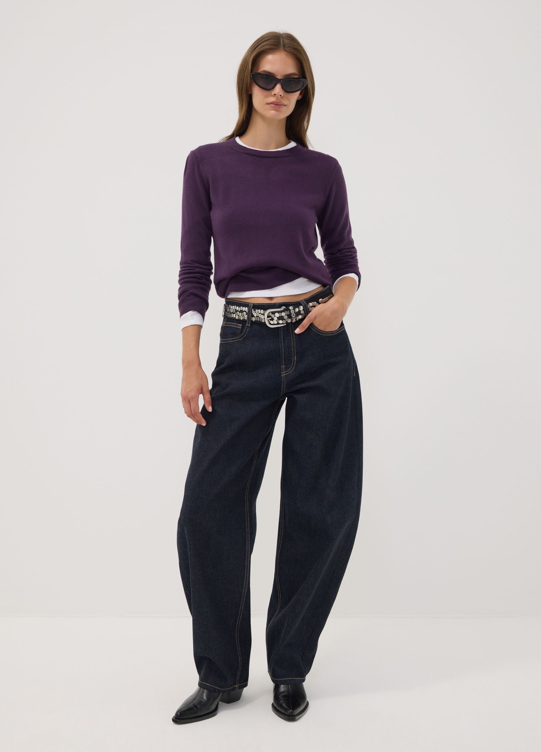 Maglia viola girocollo regular fit a maniche lunghe