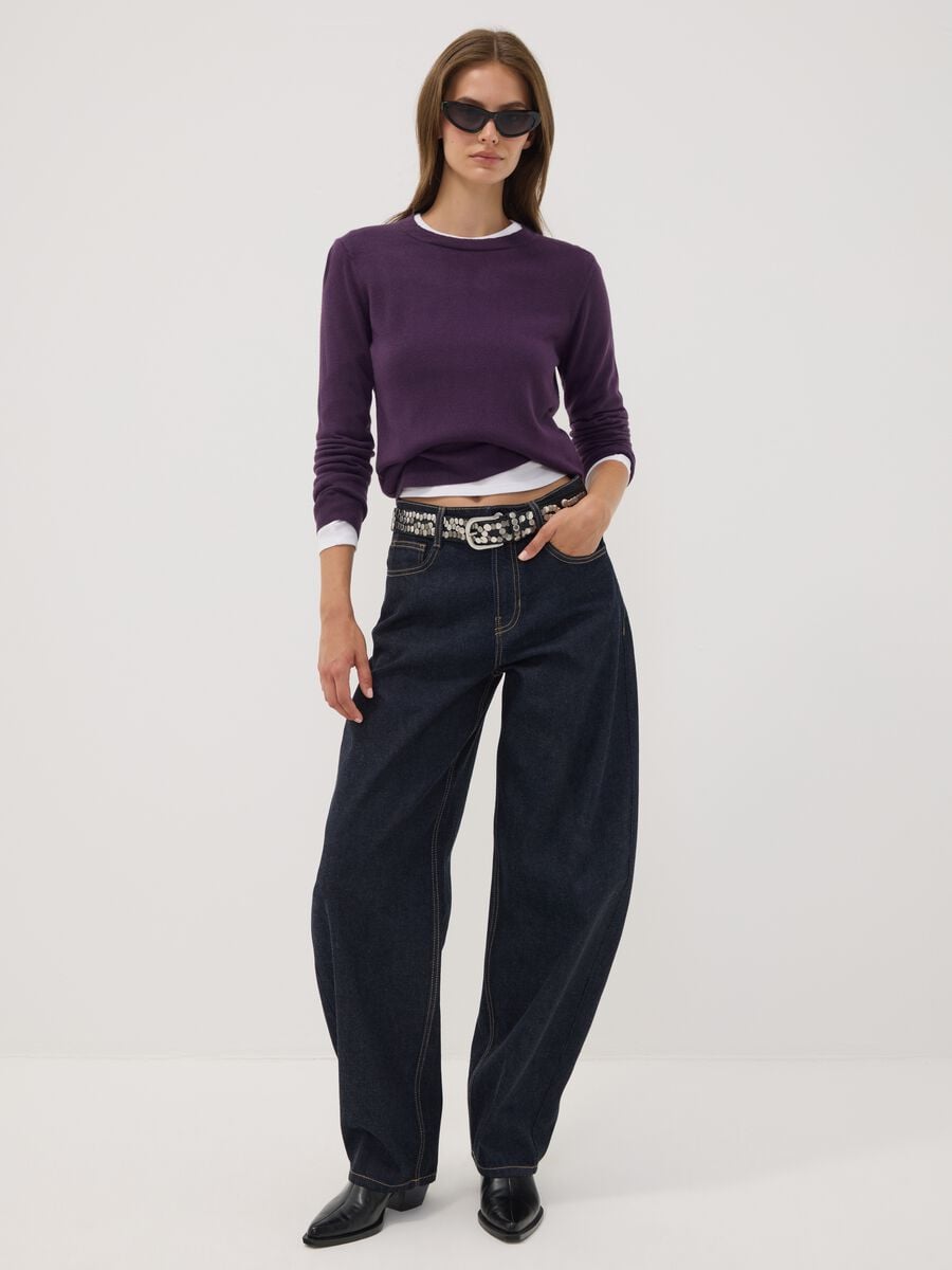 Maglia viola girocollo regular fit a maniche lunghe_1