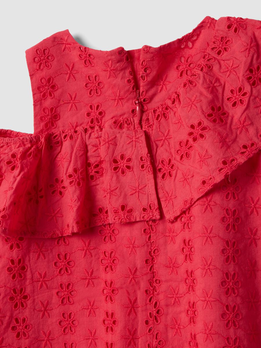 Girls' Relaxed Fit Red Cotton Dress with Embroidery_3