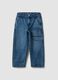 Jeans blu in puro cotone con tasche applicate loose fit per bambino_0
