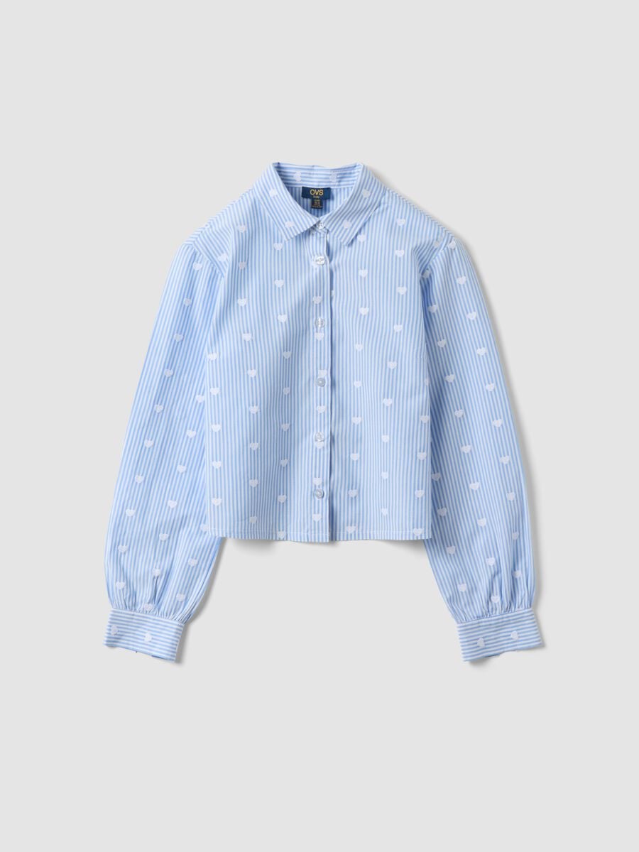 Blue striped pure cotton shirt with hearts for girls_0