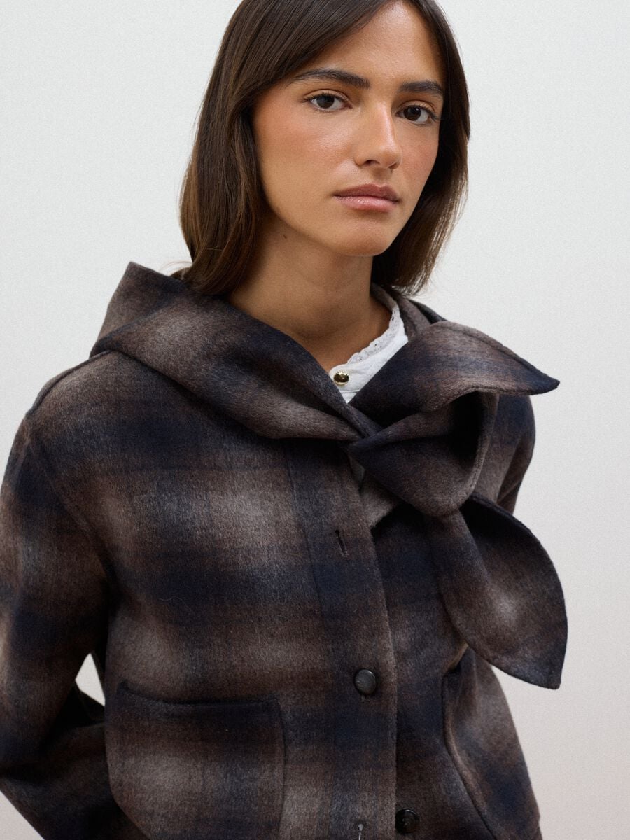 Brown wool and viscose blend hooded coat, regular fit_1