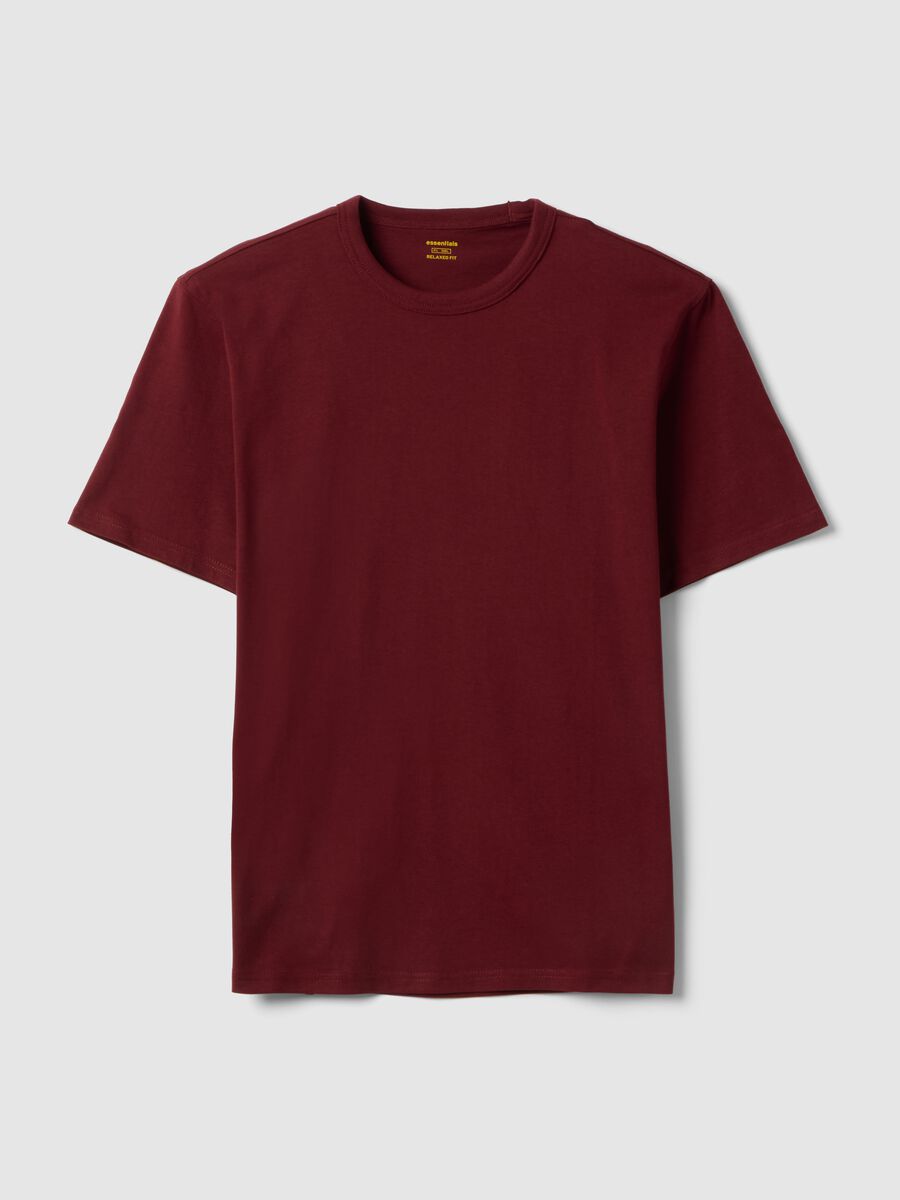 Red pure cotton crew neck T-shirt with relaxed fit_0