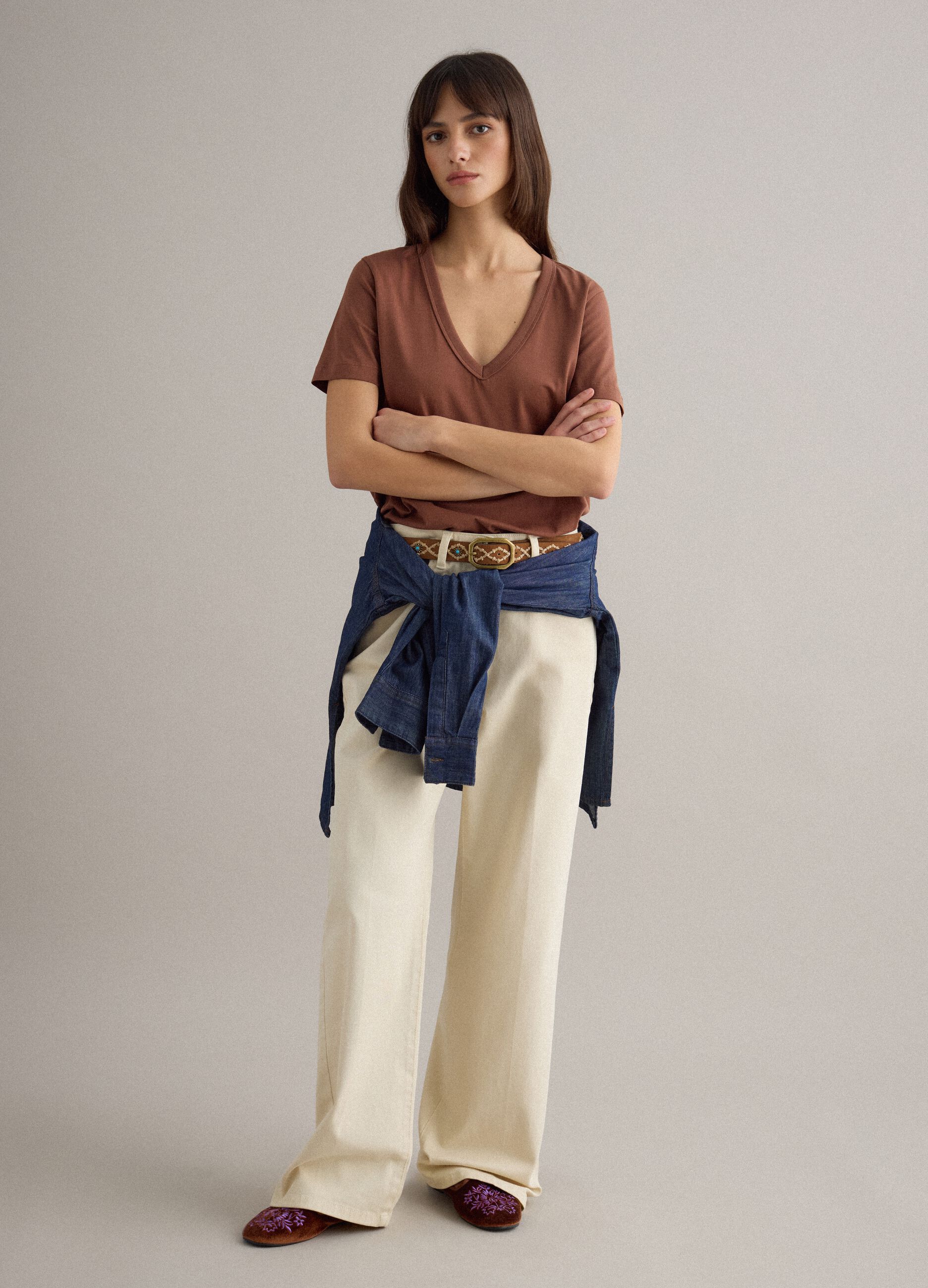 Brown Friulane with Floral Embroidery