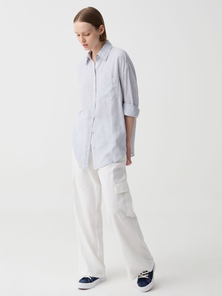 Linen and viscose oversized shirt with pocket_0