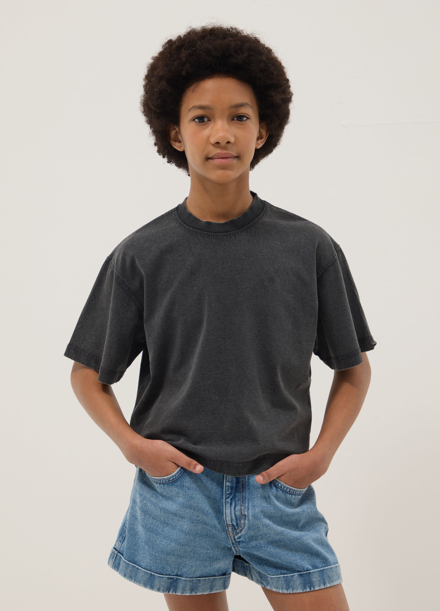 Grey pure cotton oversized fit girl&rsquo;s t-shirt