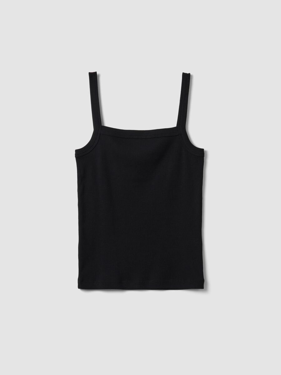 Black ribbed pure cotton tank top_0