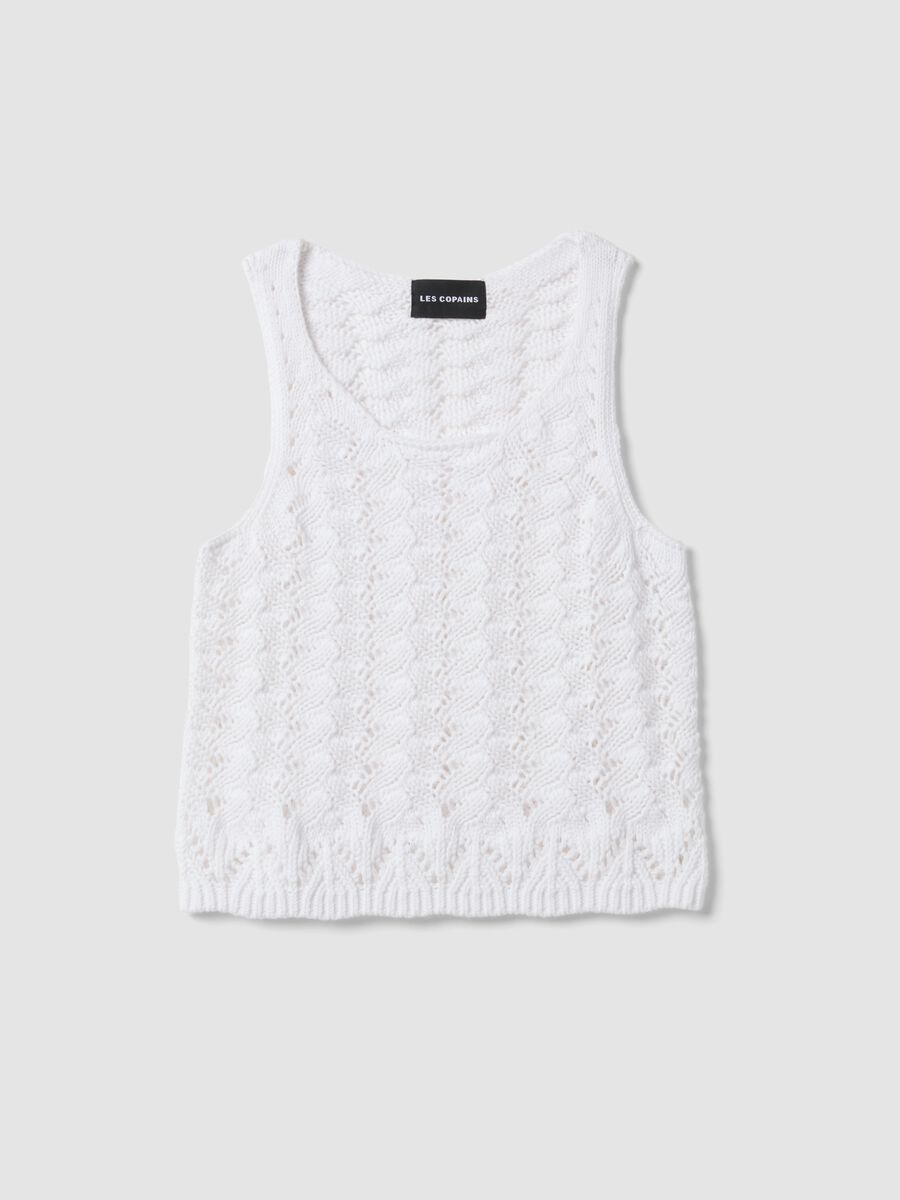 Tank top bianco in crochet di puro cotone_0
