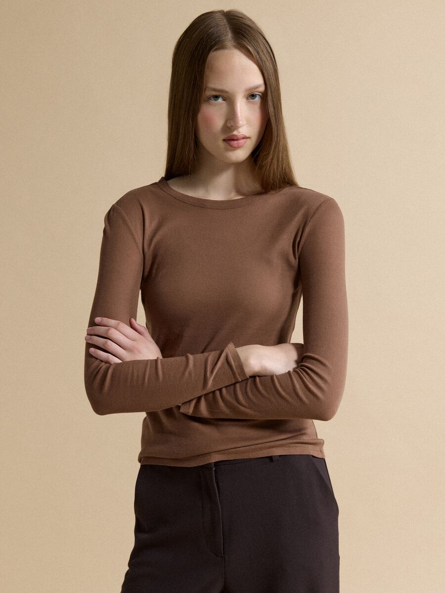 Brown crew-neck pure cotton jersey T-shirt_0