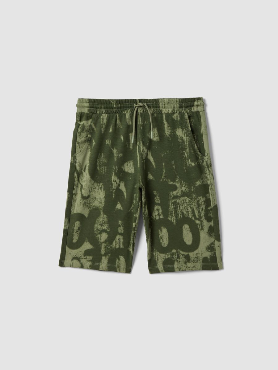Boy's regular fit green print pure cotton shorts_0