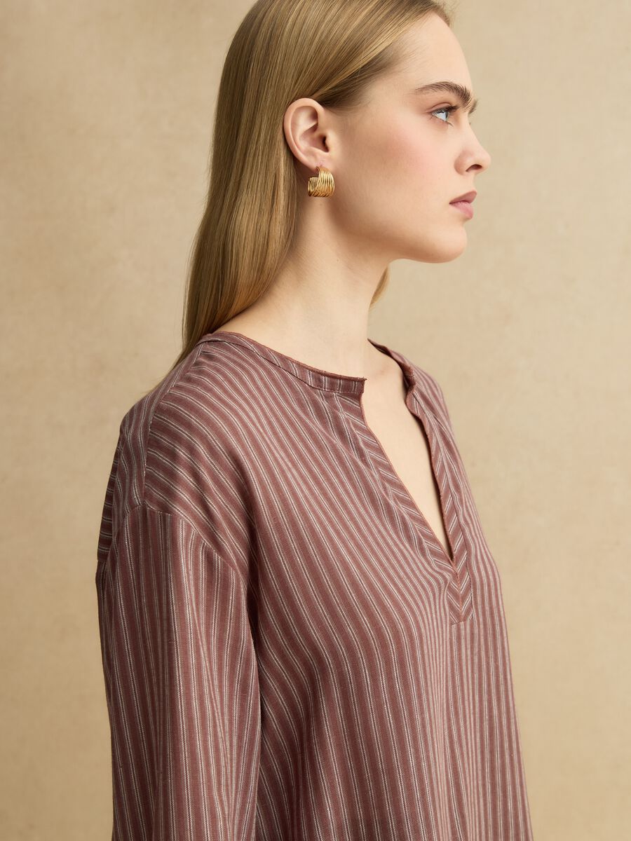 Regular Fit mehrfarbig gestreiftes Leinen-Mischgewebe-Hemd mit Stehkragen_0