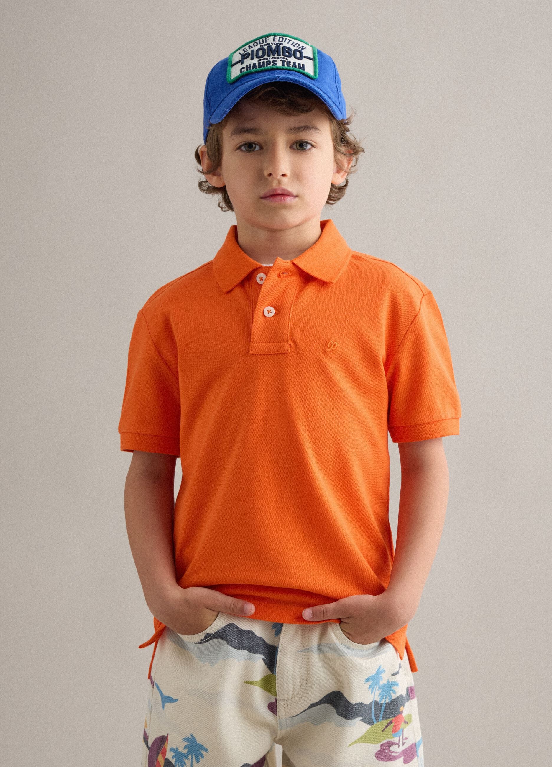 Orange stretch cotton polo for kids regular fit
