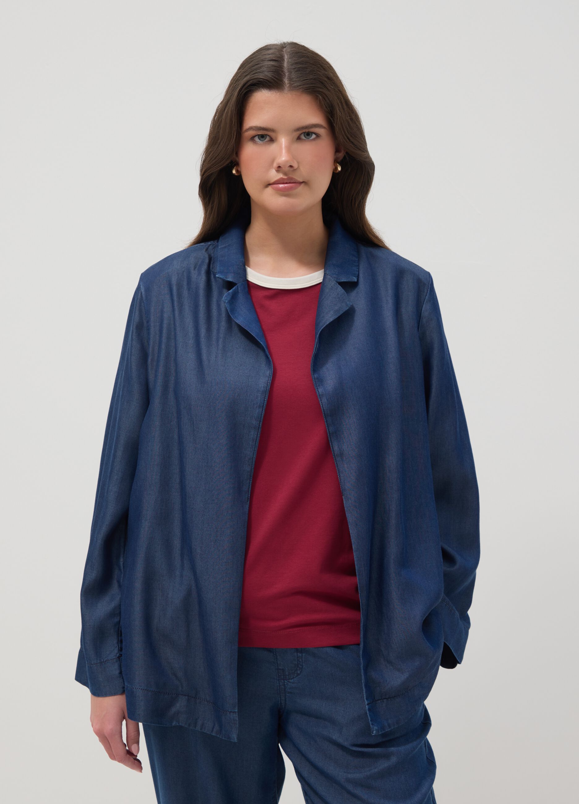 Blazer bleu en lyocell coupe regular