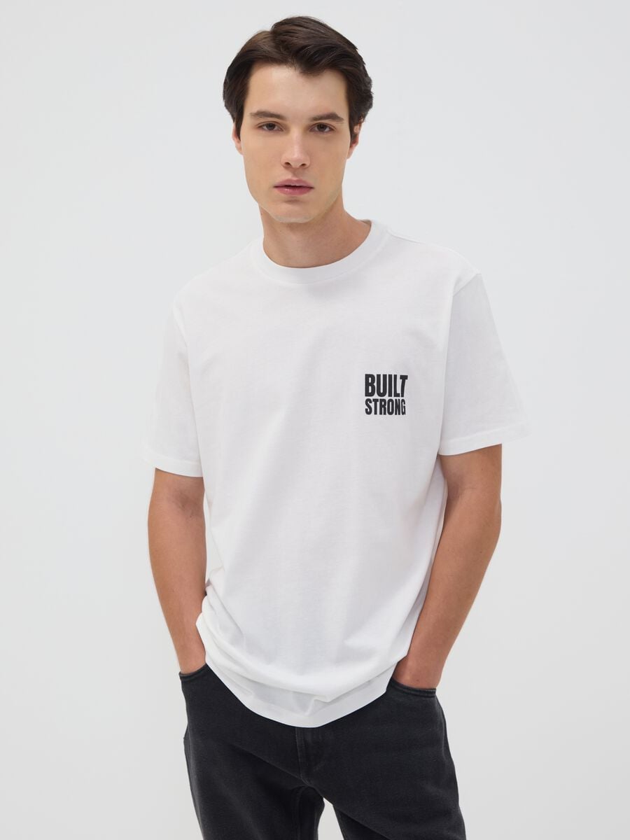 White pure cotton jersey T-shirt with graphic print, regular fit_0
