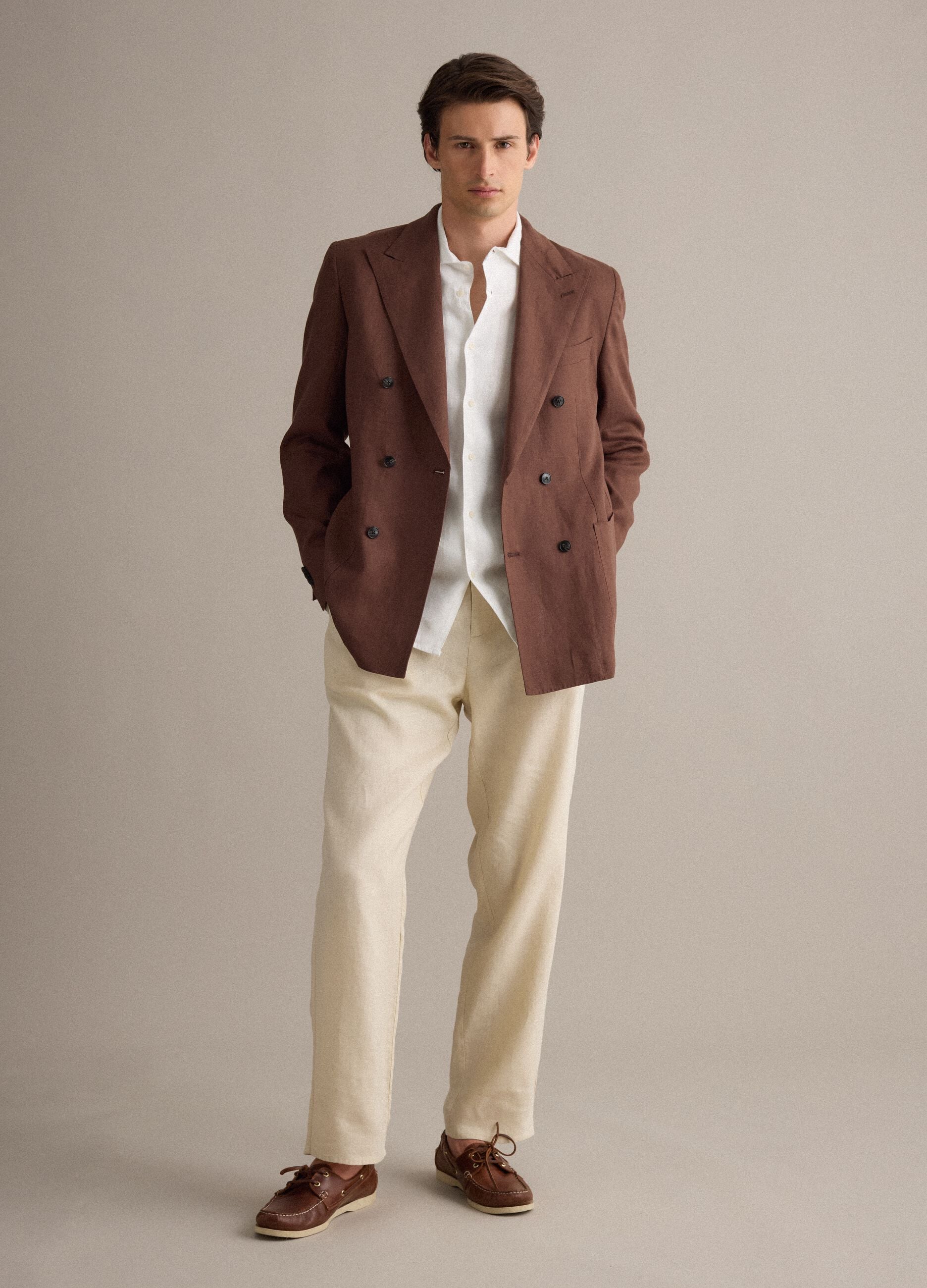 Brown Pure Linen Regular Fit Blazer