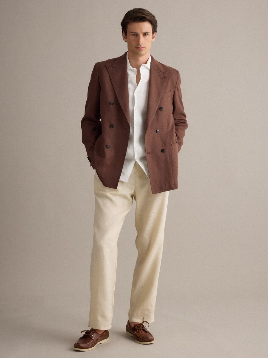 Brown Pure Linen Regular Fit Blazer_2