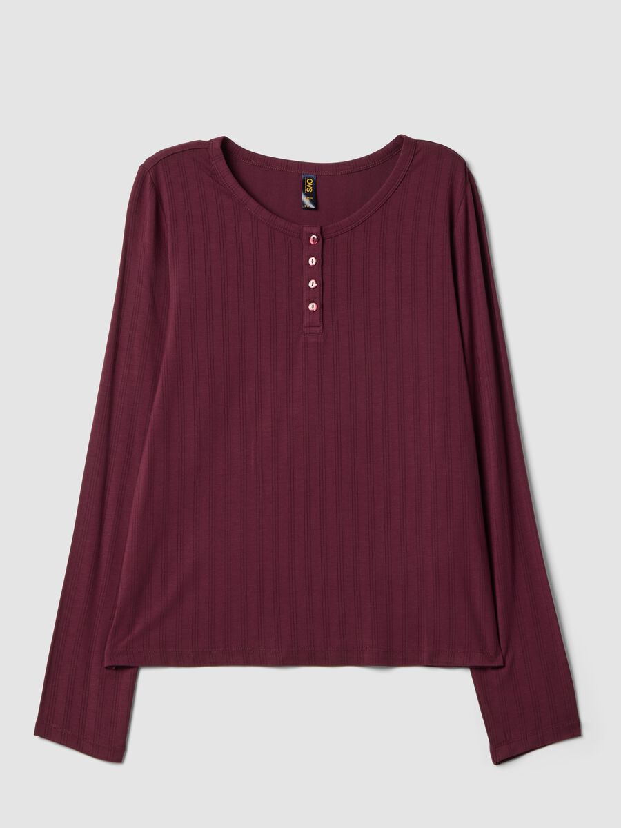 Red ribbed stretch viscose pyjama top_4