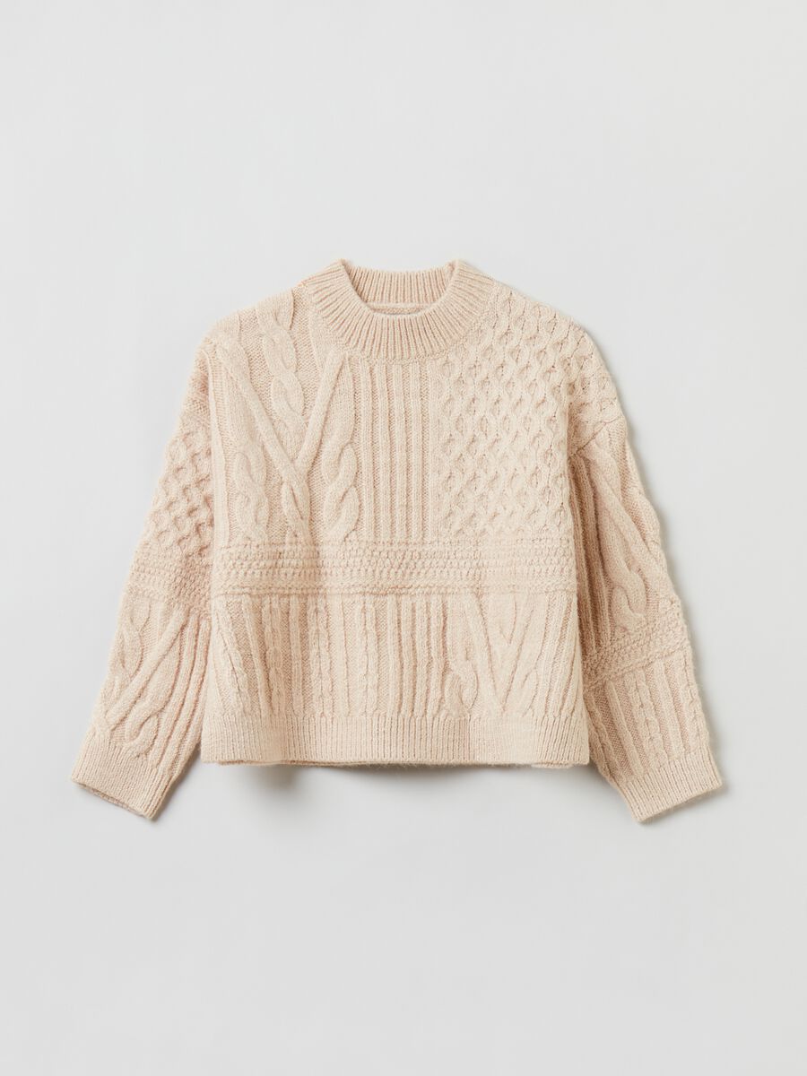 Cropped pullover with cable-knit motif_0