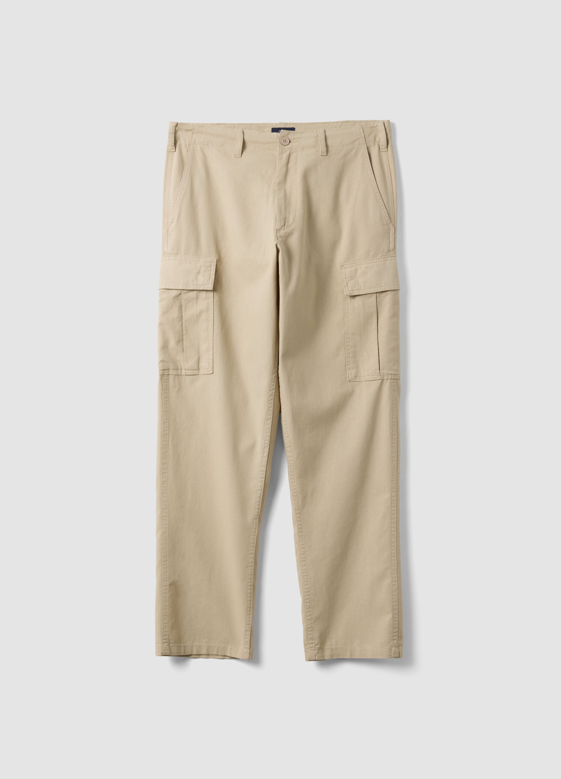 Beige linen-blend regular-fit cargo trousers
