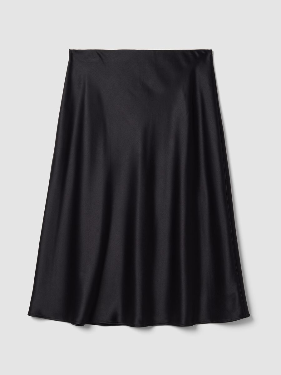 Black satin midi skirt in stretch fabric_4