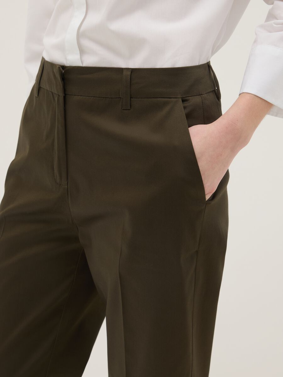 Brown stretch cotton satin trousers regular fit_3
