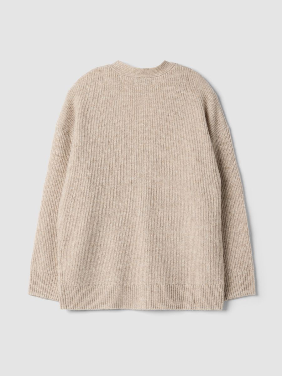Beige stretch cardigan with deep V-neck_6