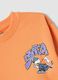 Orange oversized pure cotton hoodie with print and kangaroo pocket for boys_3