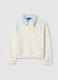 White cotton blend regular fit sweater with contrast collar_4