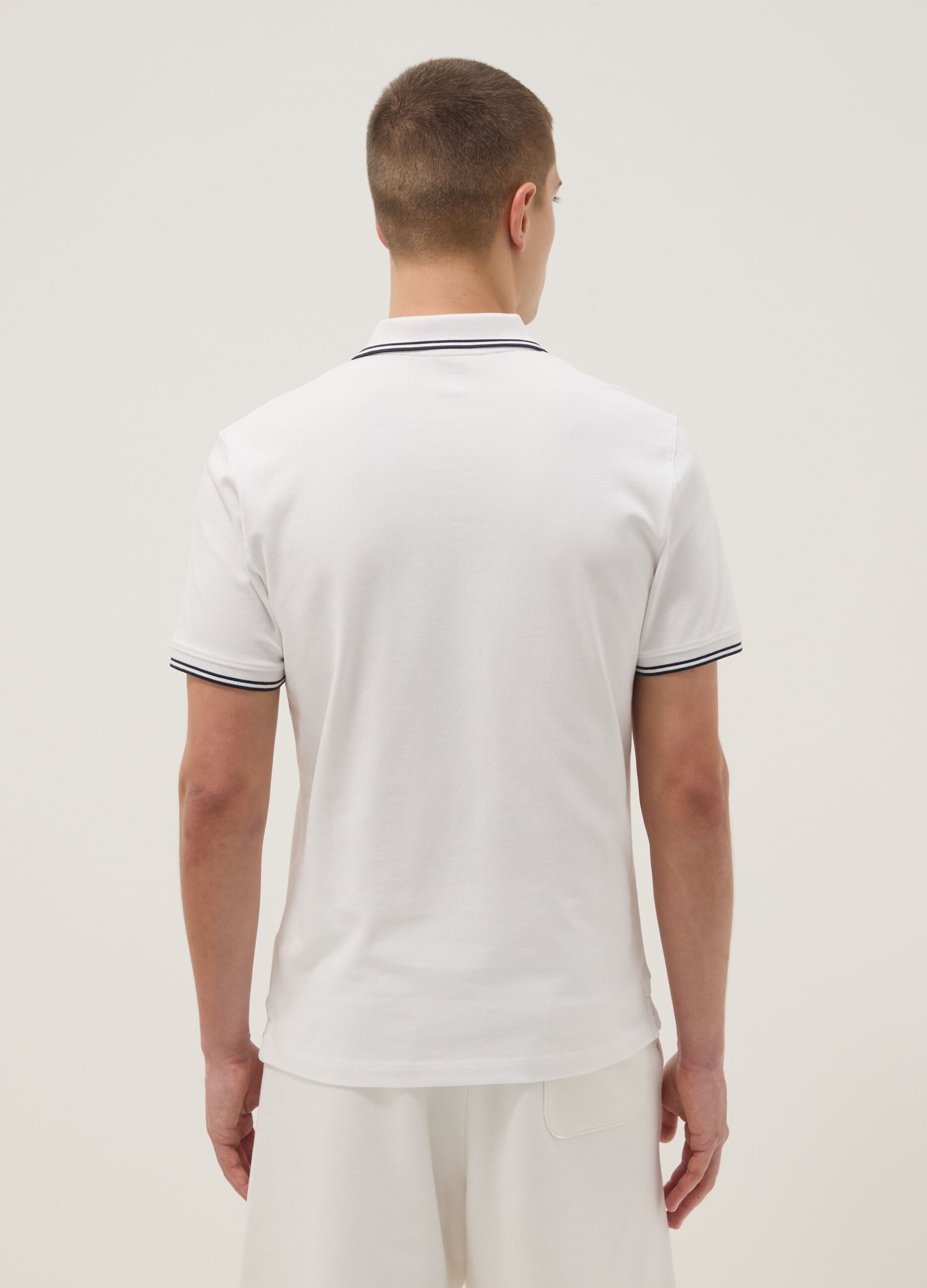 White stretch cotton polo shirt, regular fit