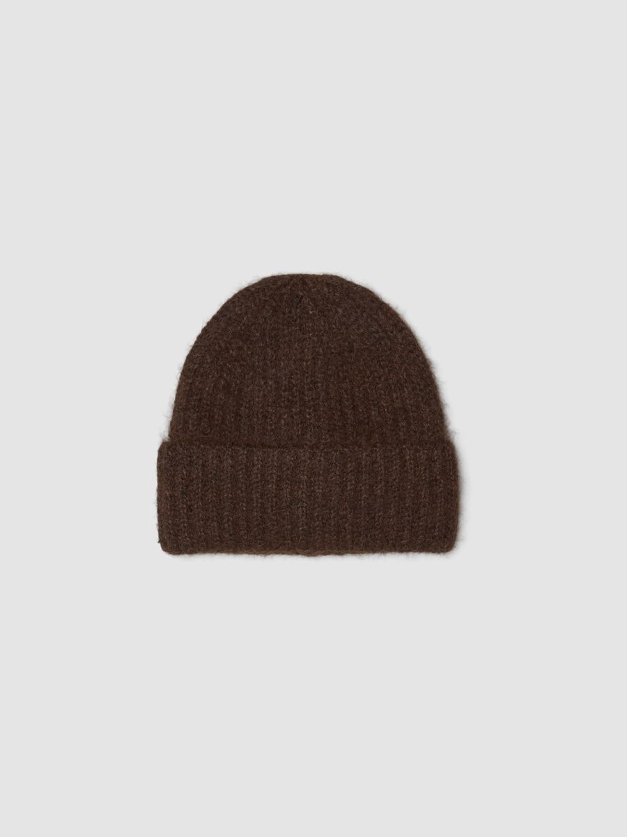 Cappello marrone in lana elasticizzata a coste_0