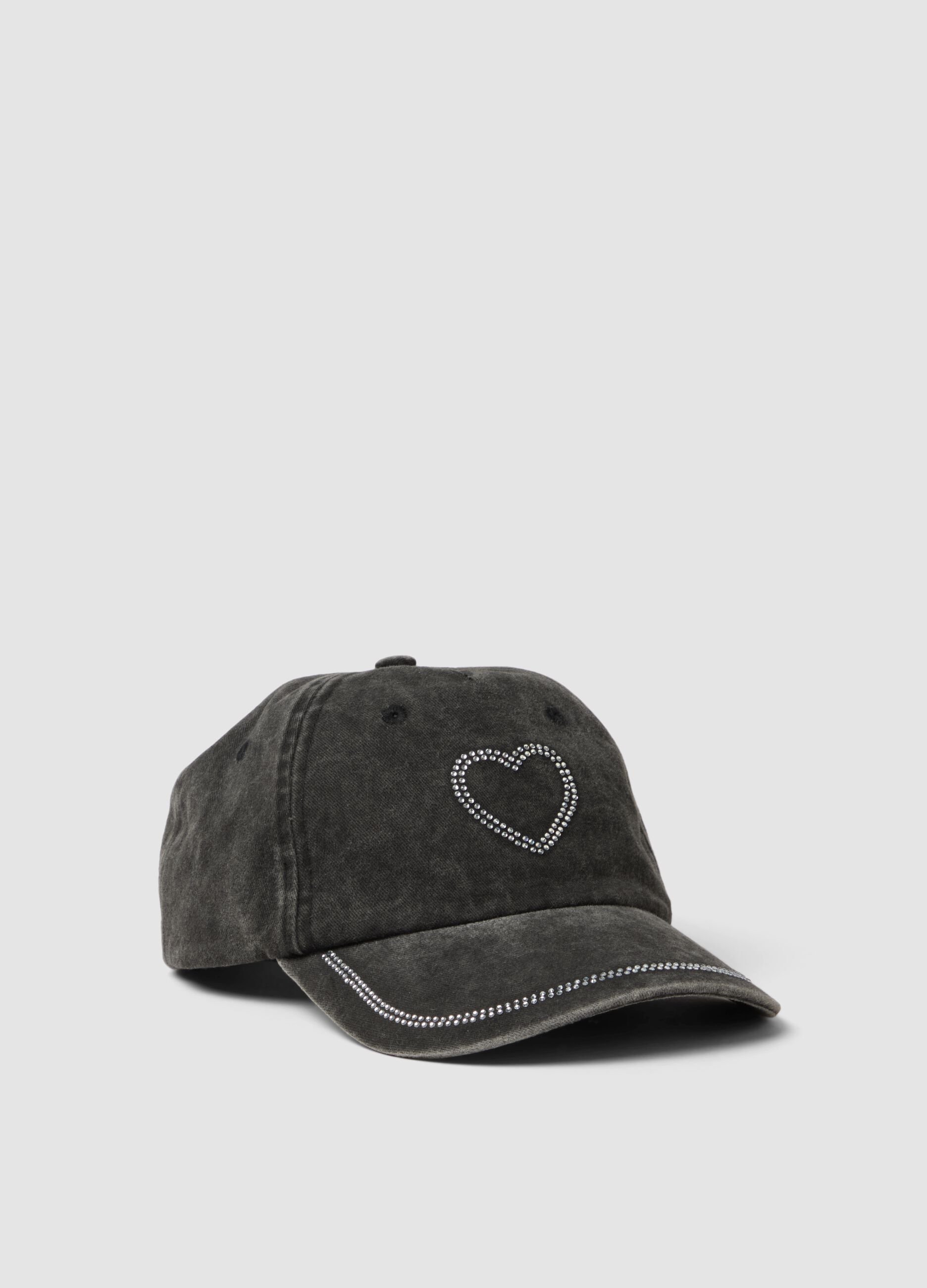 Girls' grey pure cotton baseball cap with rhinestones