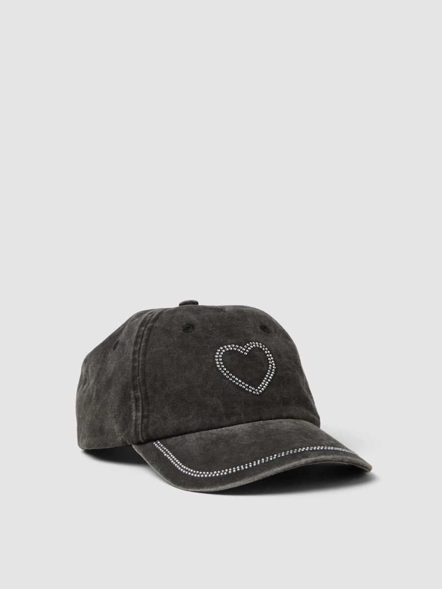 Girls' grey pure cotton baseball cap with rhinestones_0