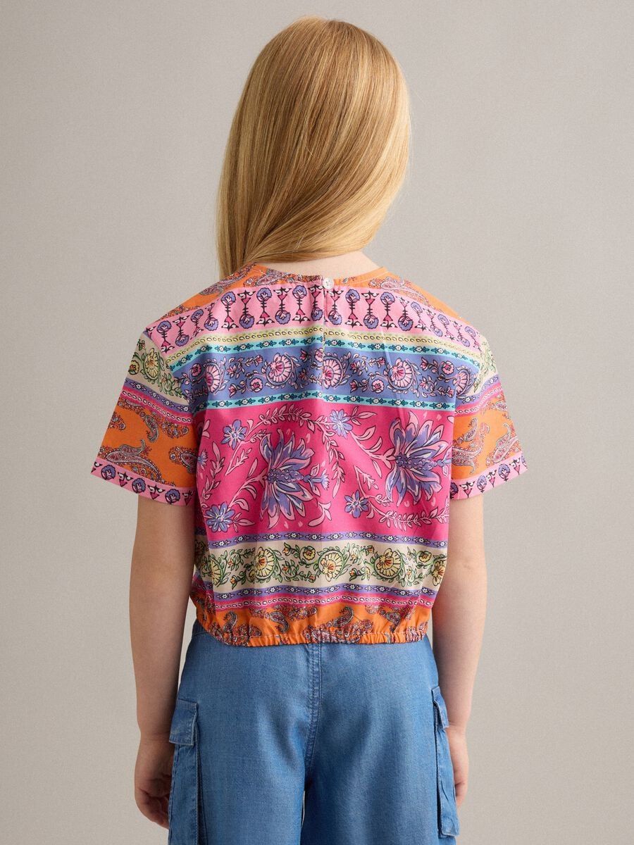 Mehrfarbige Bluse aus reiner Baumwolle mit Bindeknoten vorn_1
