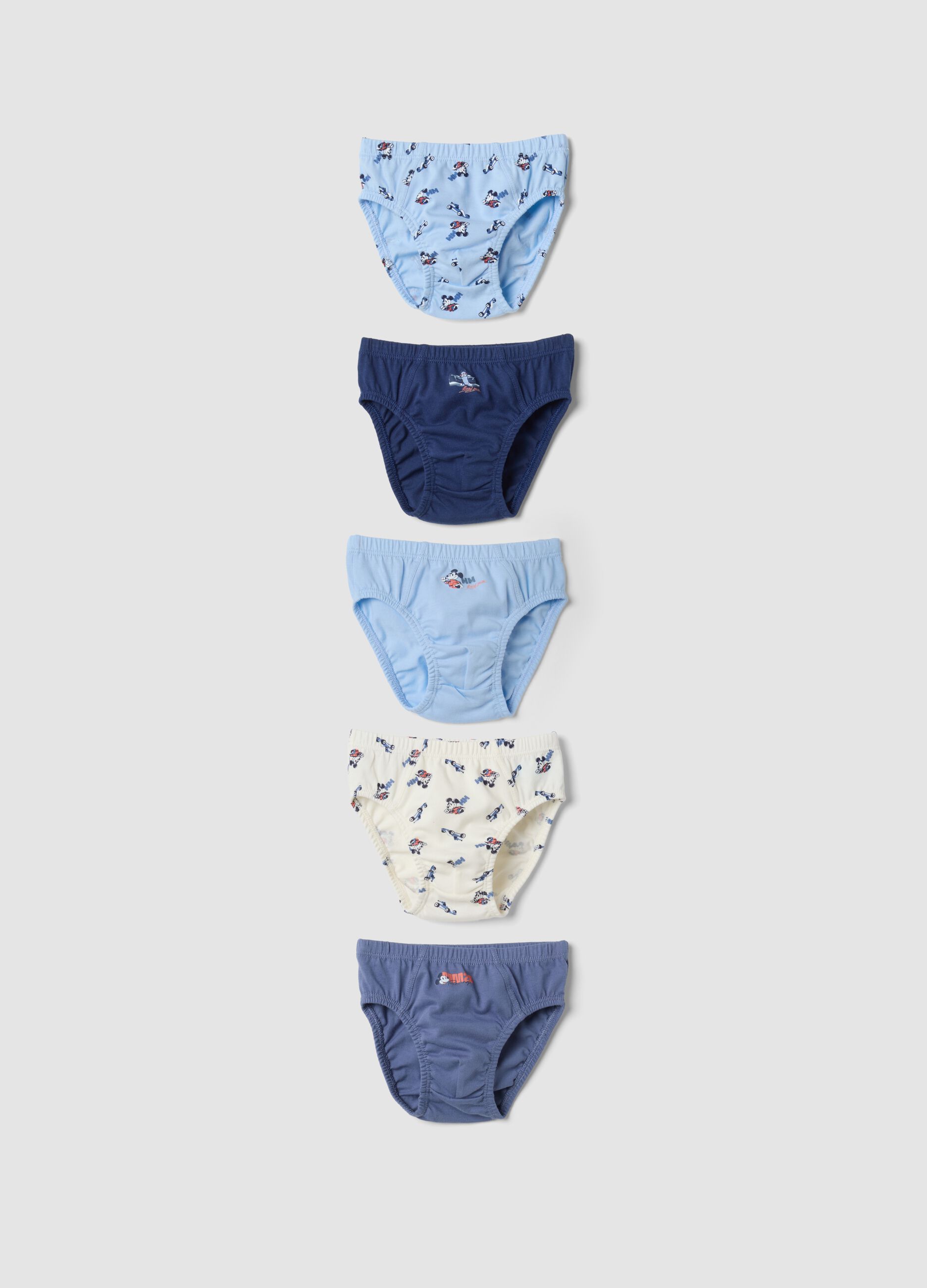 Multipack di cinque slip in puro cotone organico con fantasia Mickey & Friends