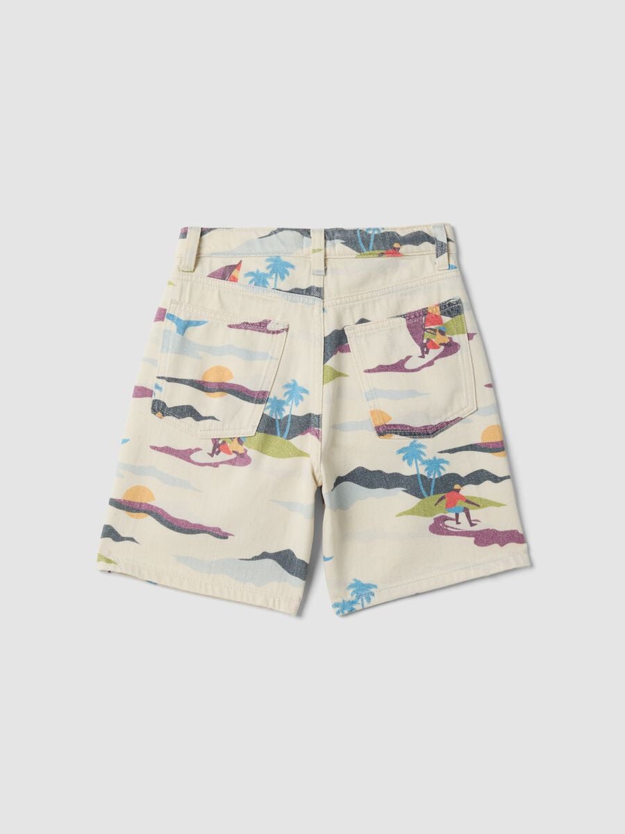 Beige pure cotton shorts with all-over print_4