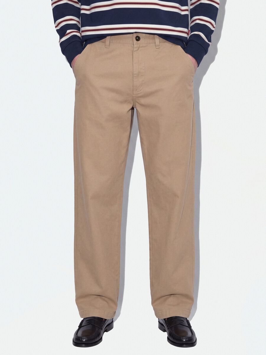 Beige pure cotton barrel-fit chino trousers_1