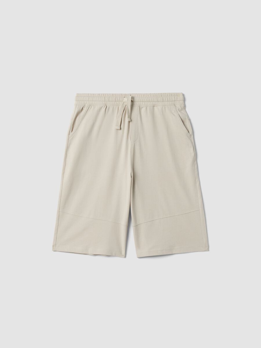 Beige organic cotton Bermuda shorts with elasticated waist_0
