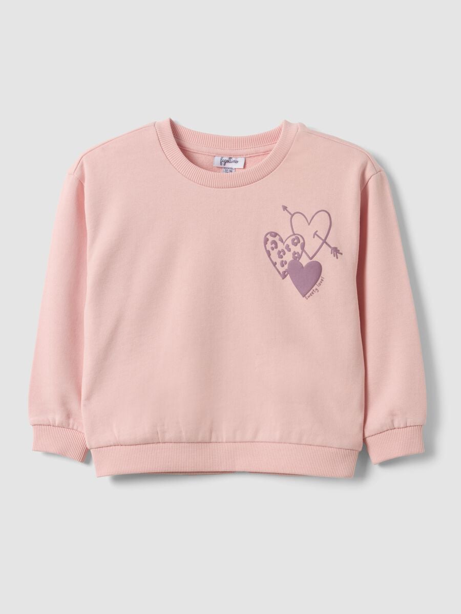 Pink oversized pure cotton sweatshirt with heart print for baby girl_0