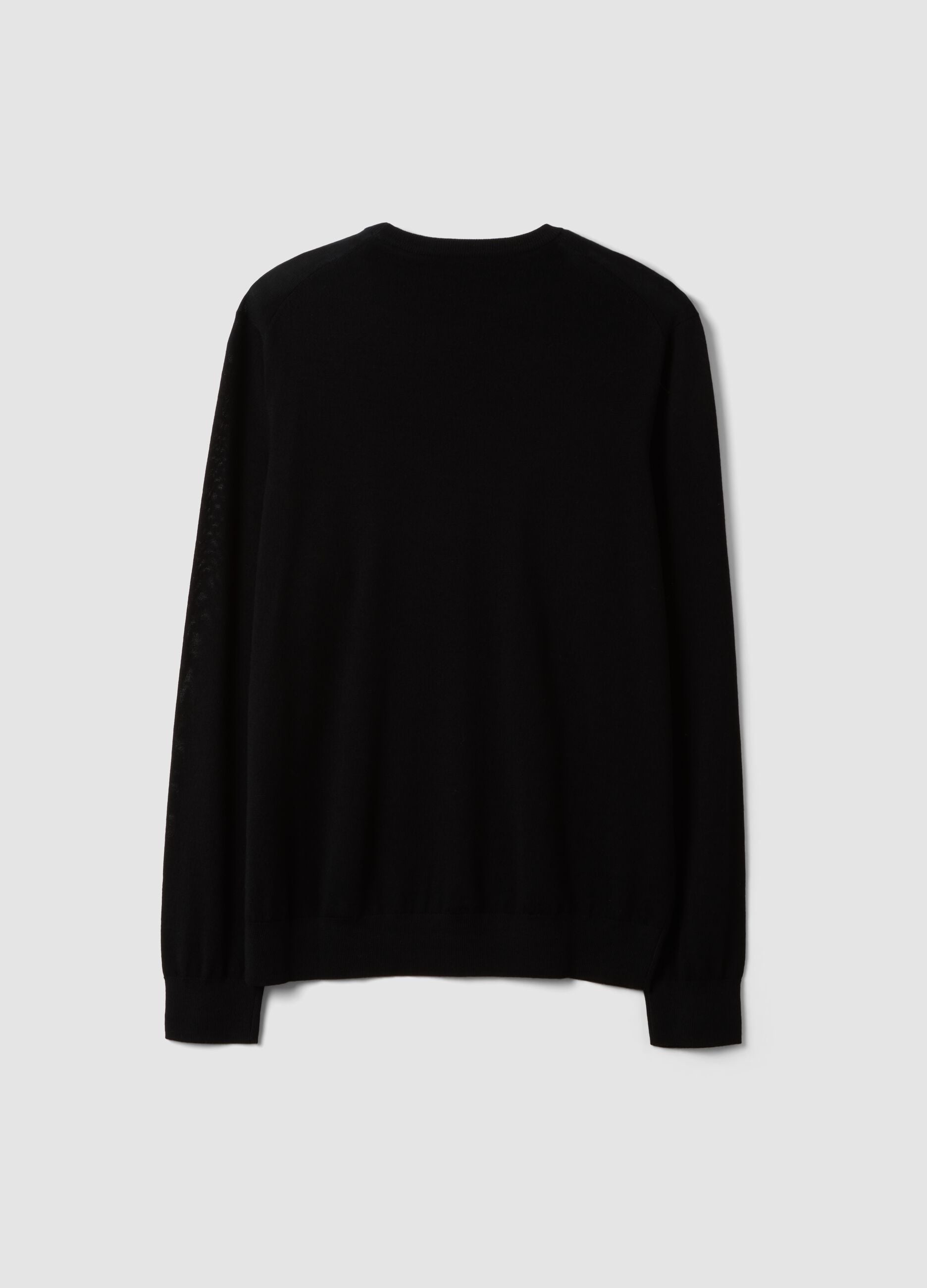 Black crew-neck jumper in pure merino wool, regular fit
